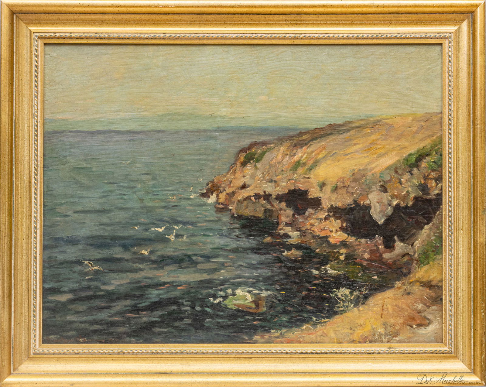 OLIVER DENNETT GROVER (AMERICAN, 1861-1927), OIL ON BOARD, 1916, H 17.5", W 23", SEASIDE CLIFFS (1 of 3)