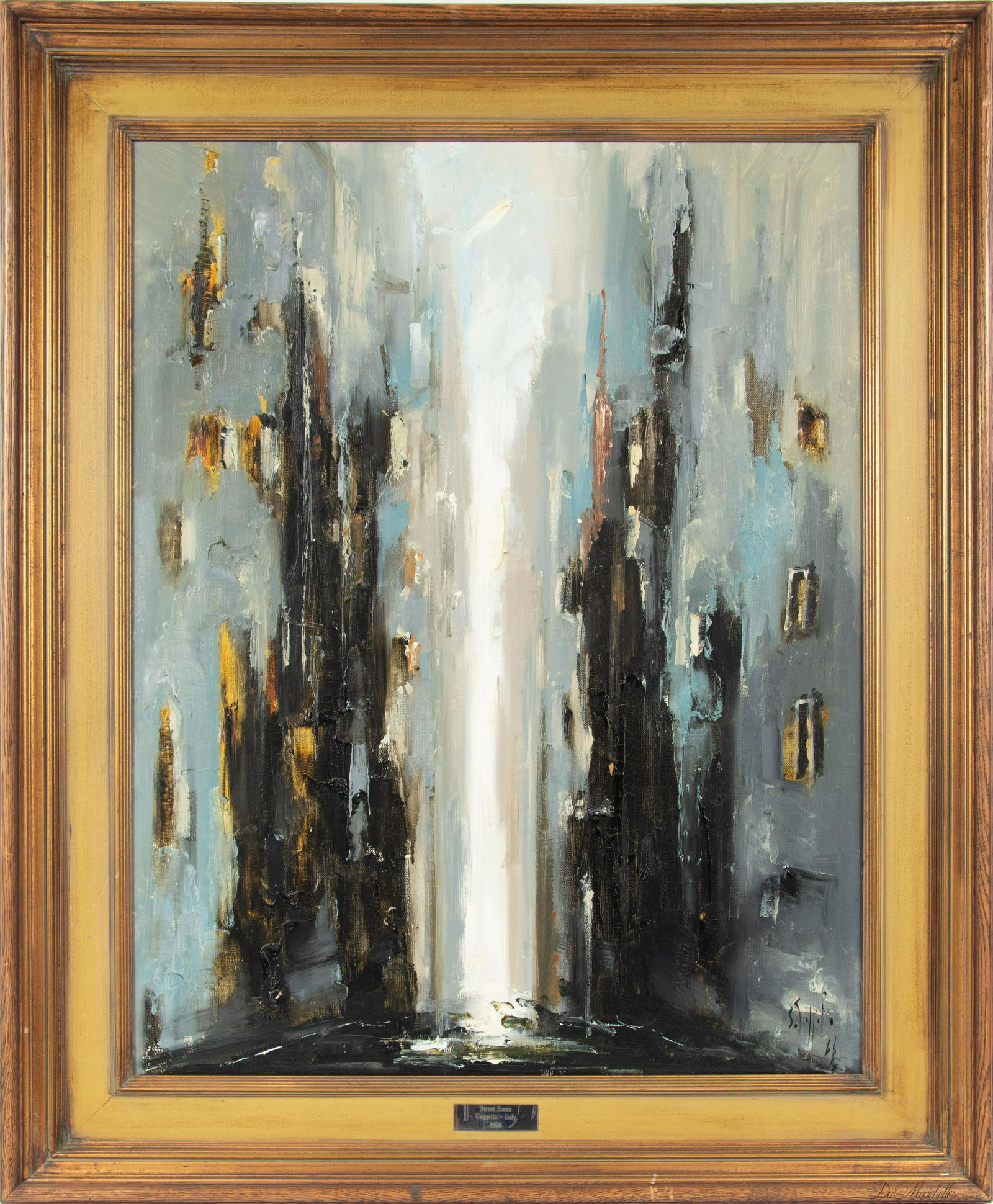 SERGIO GAGGETTA, BORN ITALY 1927, OIL ON CANVAS 1965, H 36" W 28" ABSTRACT STREET SCENE (1 of 6)