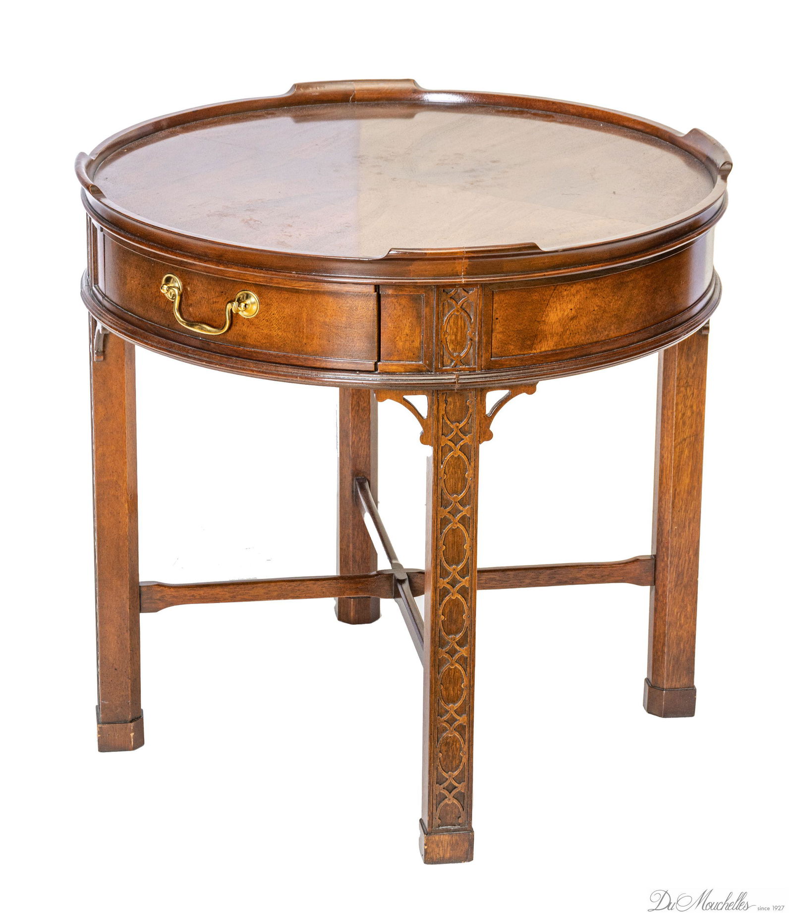 BAKER FURNITURE CO. MAHOGANY LAMP TABLE, H 25", DIA 26" (1 of 5)