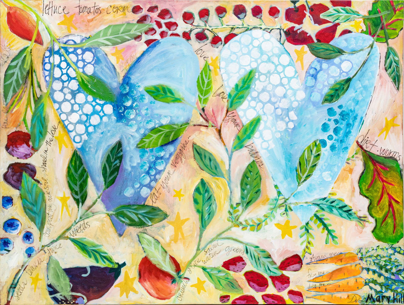 MARY HILL, ACRYLIC ON CANVAS, 2012, H 30" W 40" "VEGGIE LOVE" (1 of 5)