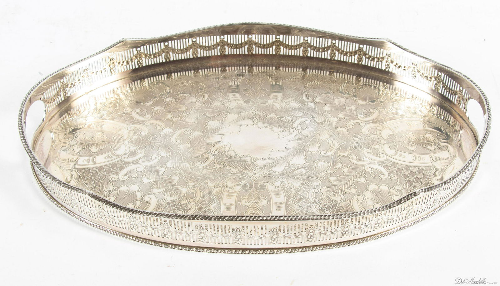 SHEFFIELD PLATE OVAL GALLERY TRAY W 11" L 18" (1 of 4)