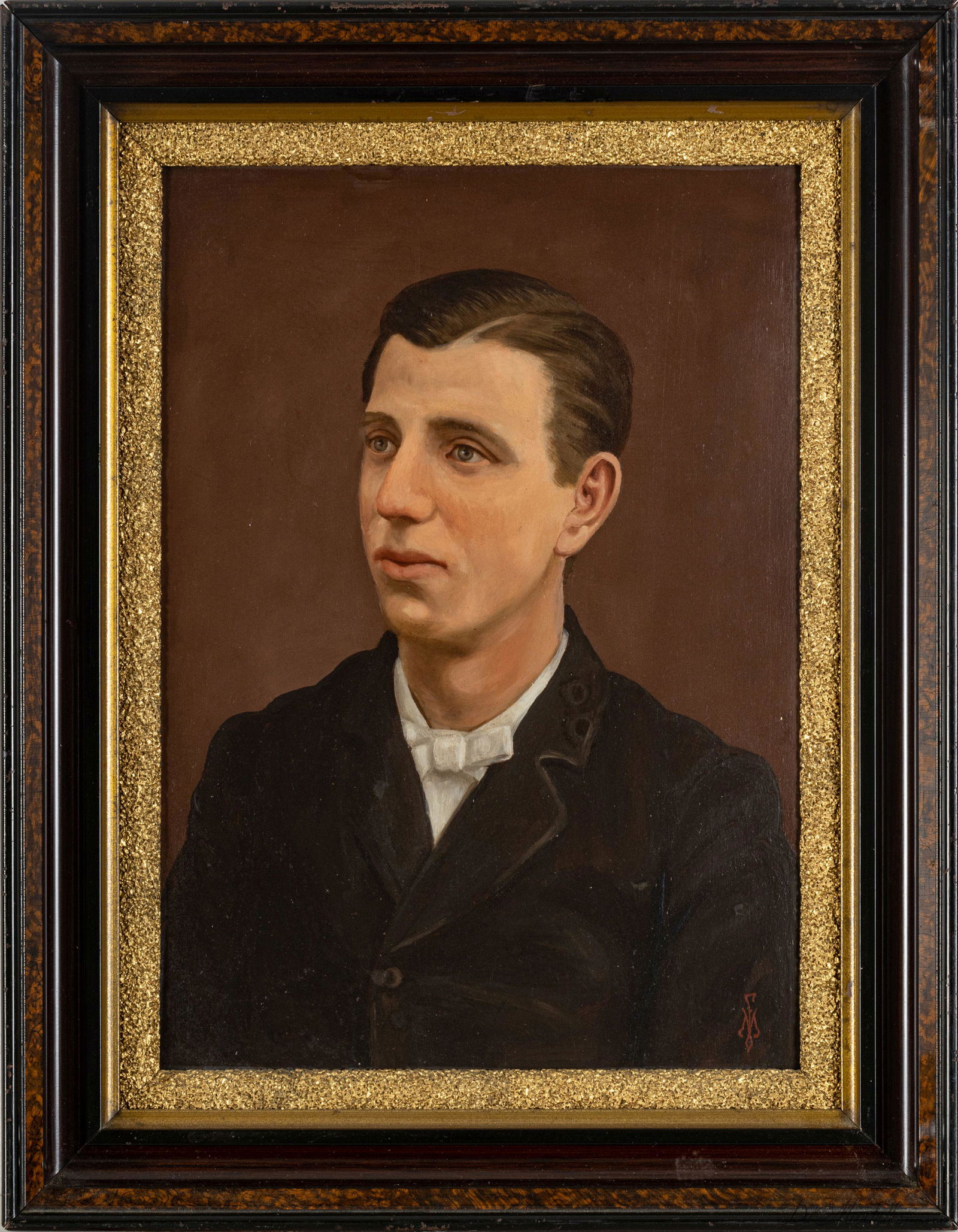 MONOGRAMMED OIL ON PANEL, H 18.5", W 13.5", PORTRAIT OF  YOUNG MAN (1 of 3)