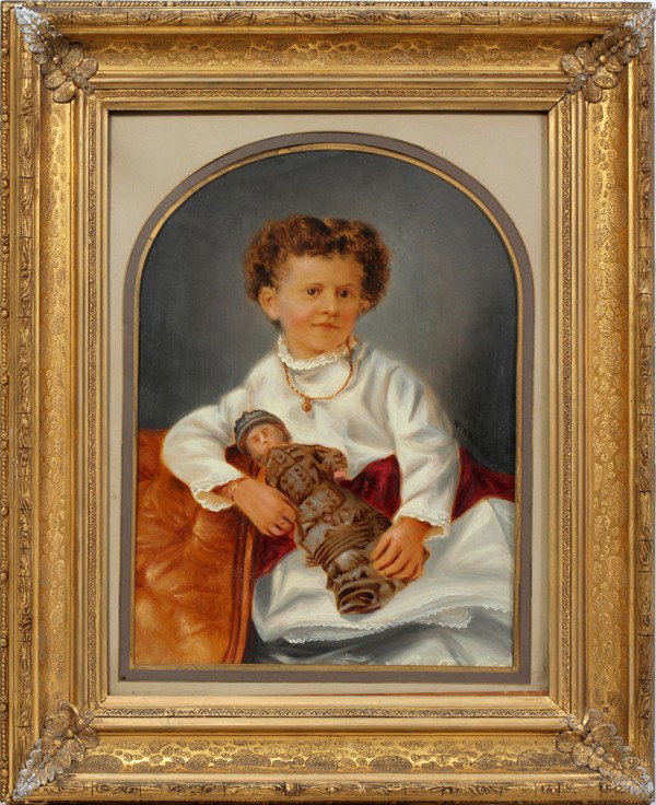 WILLIAM H. WEAVER, OIL ON CANVAS 1878, 12" X 9": WILLIAM H. WEAVER, OIL ON CANVAS, 1878, 12" X 9", 'ANNA BRISCOE':signed lower right William H. Weaver depicts a portrait of a young girl; inscribed on verso: 'Anna Briscoe Painted Jan. 1st. 1878 From 