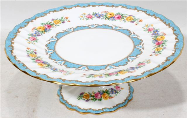 STAFFORDSHIRE PAINTED DEMI-PORCELAIN CAKE STAND: STAFFORDSHIRE HAND PAINTED DEMI-PORCELAIN CAKE STAND, 1801: From the Collection of Bruce and Denise Wayne, Beverly Hills, Mi.