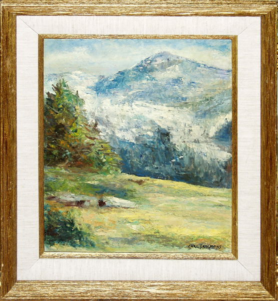 CARL SAMMONS, OIL ON CANVAS BOARD, CA SCENE: CARL SAMMONS (AMERICAN 1886-1968), OIL ON CANVAS BOARD, CALIFORNIA SCENE, 21 1/4'' X 17 1/4":Depicting a California Mountain Scene. Signed lower right; framed.