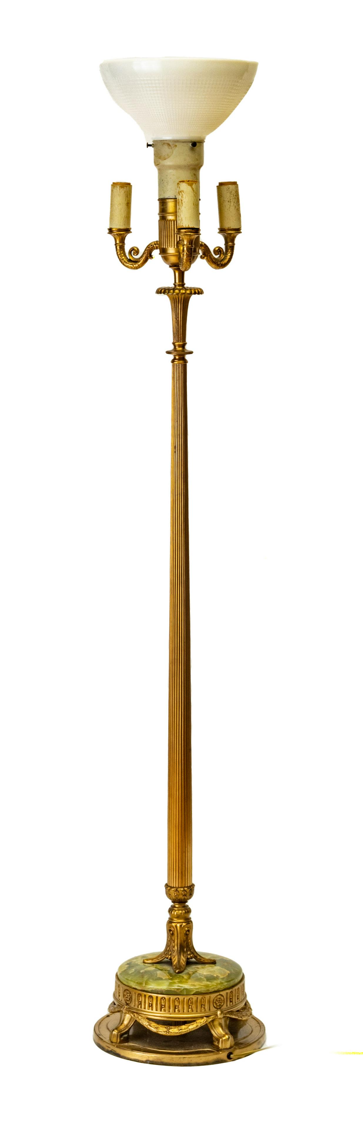 ONYX & BRASS TORCHIERE FLOOR LAMP, C. 1960, H 62", DIA 11" (1 of 2)