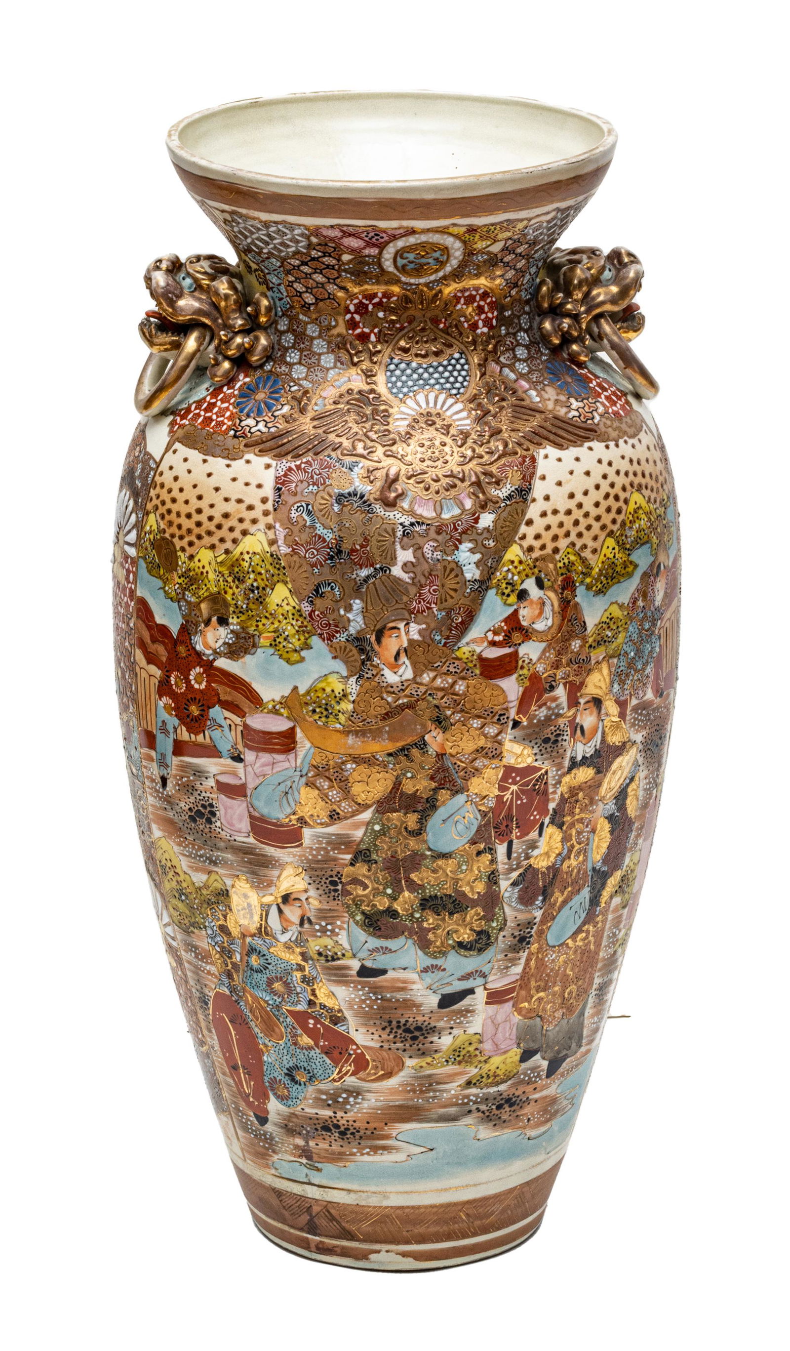 JAPANESE SATSUMA EARTHENWARE POTTERY MAGNUM VASE 19TH.C. H 31" DIA 15" (1 of 7)