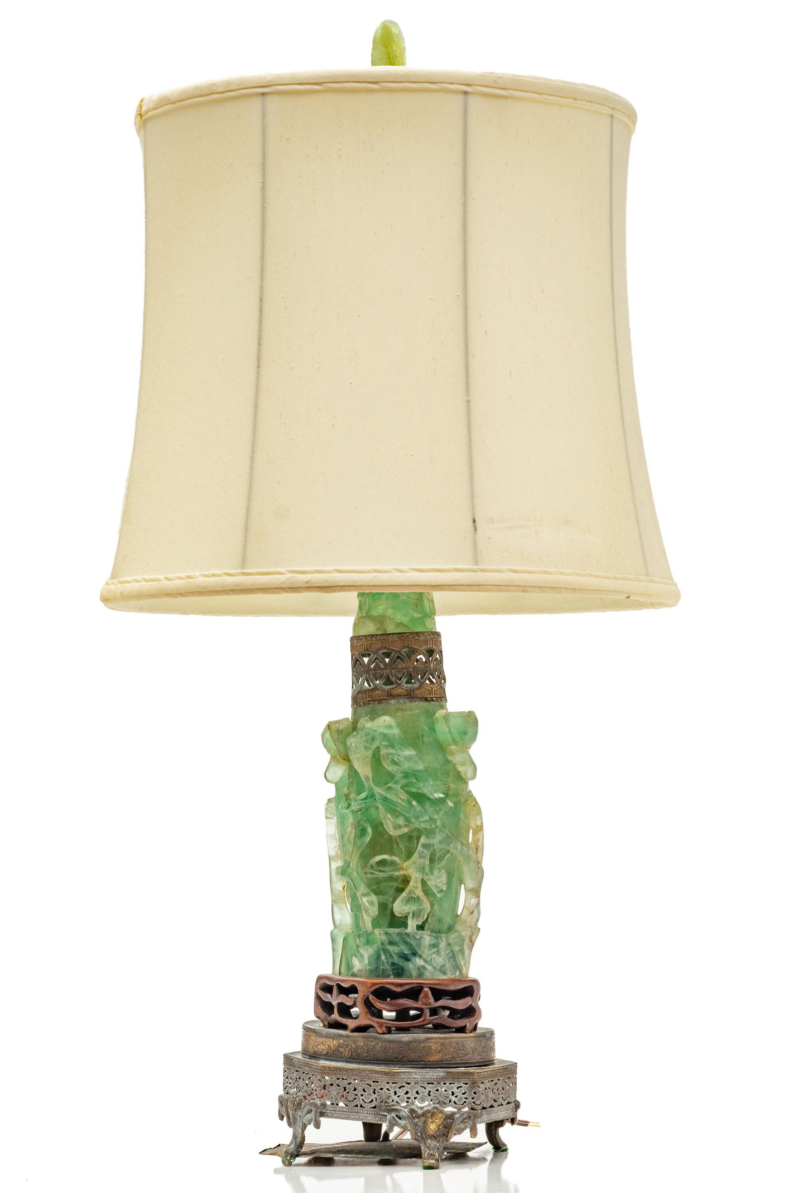 CHINESE GREEN QUARTZ LAMP, H 28", W 6" (1 of 4)