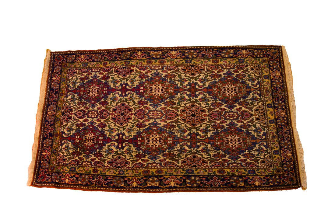 SEMI-ANTIQUE PERSIAN ISFAHAN HANDWOVEN WOOL RUG, C. 1950S, W 3' 3", L 5' 7" (1 of 2)