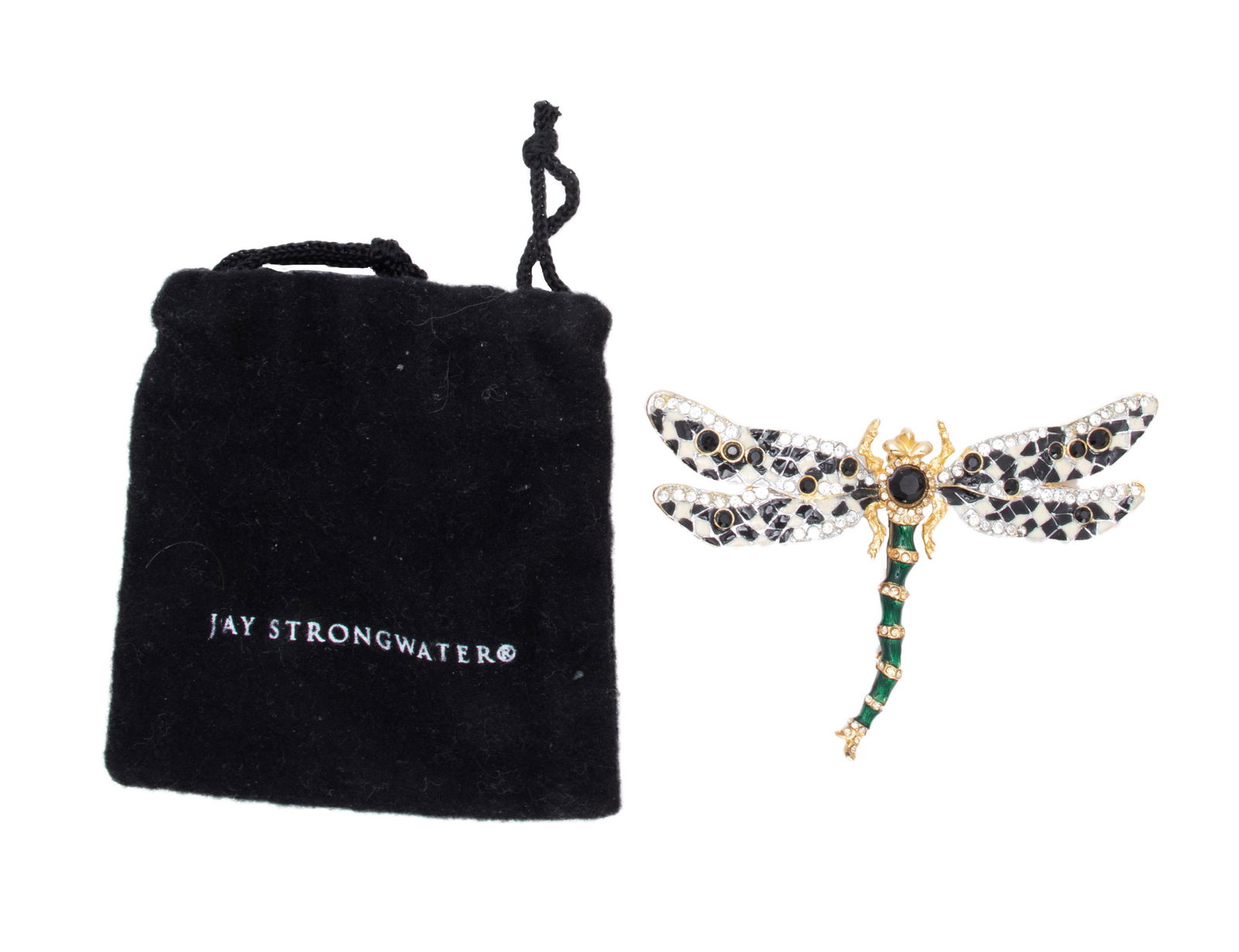 JAY STRONGWATER ENAMELED METAL BROOCH, W 3.5", L 2.5", DRAGONFLY (1 of 2)