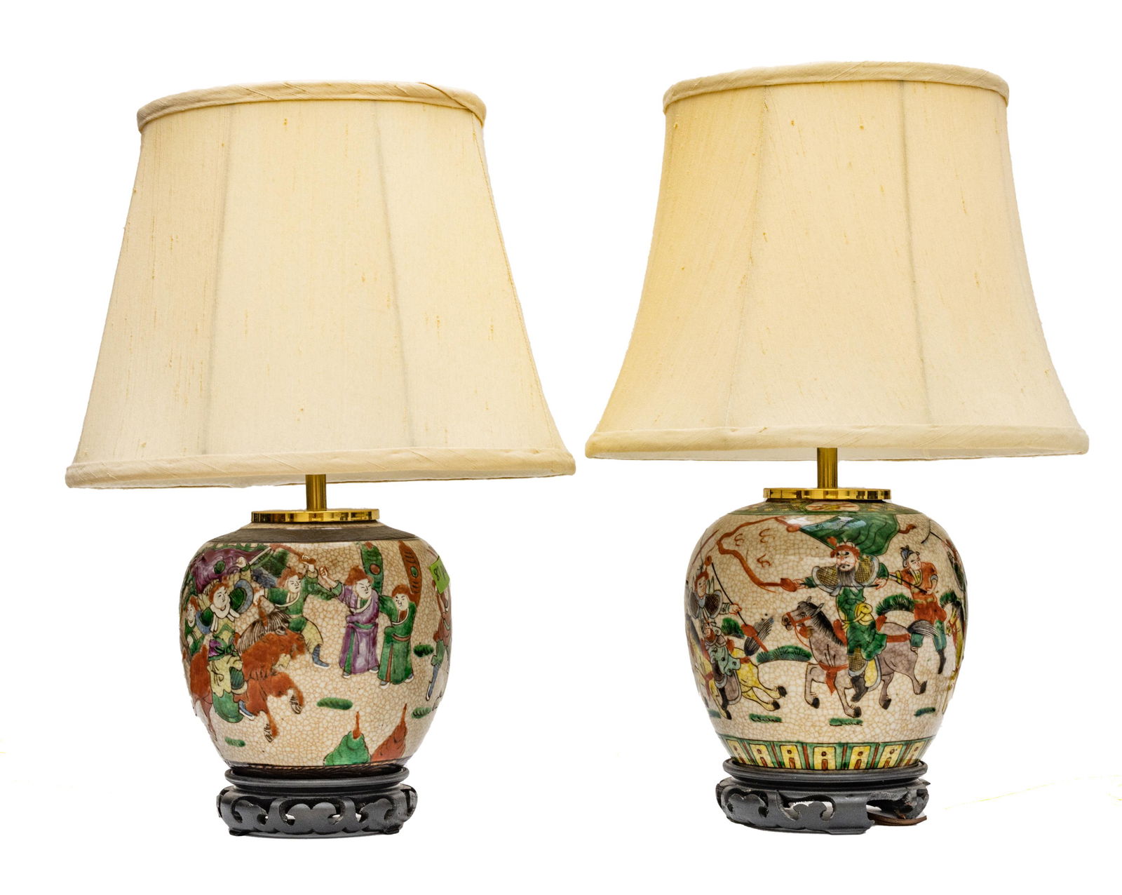 CHINESE CRACKLE GLAZE GINGER JARS (CONVERTED TO TABLE LAMPS), PAIR H 18" DIA 6" (1 of 3)