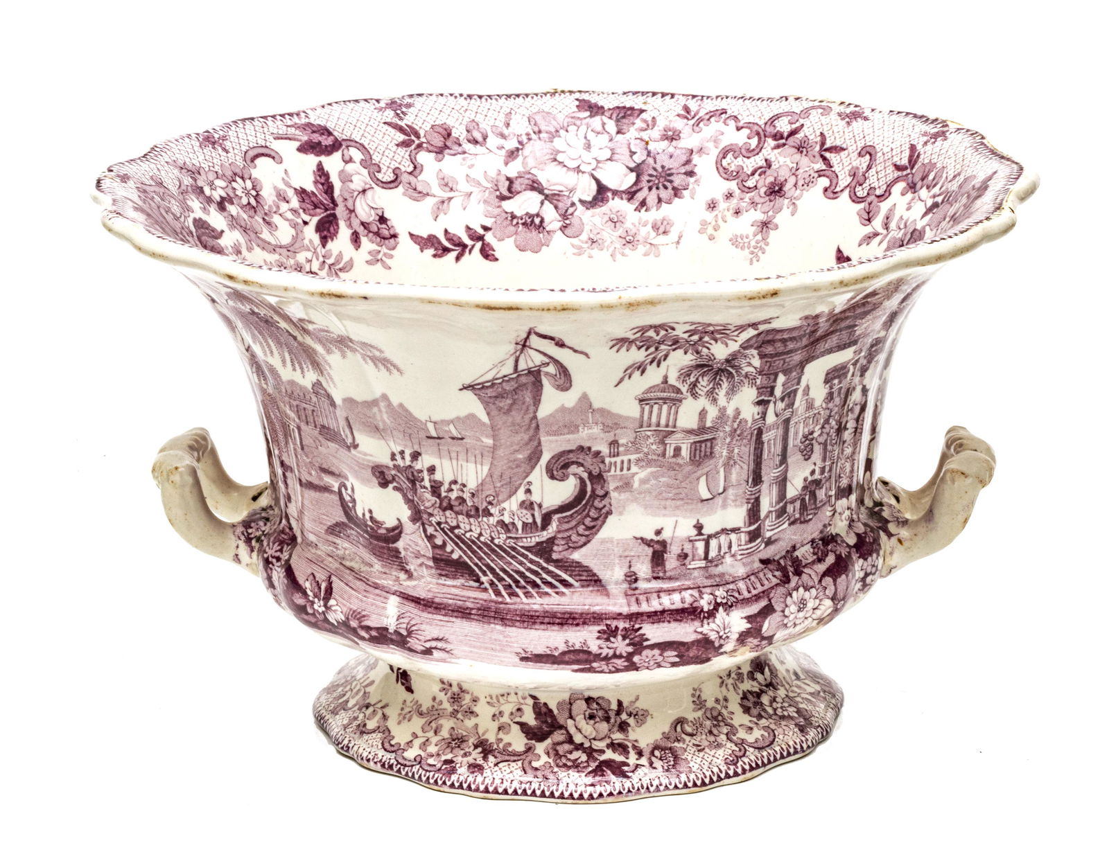 T. MAYER (STROKE, ENGLAND) IRONWARE TUREEN, 19TH C, H 6.25", DIA 10.5", ORIENTAL SCENERY (1 of 3)