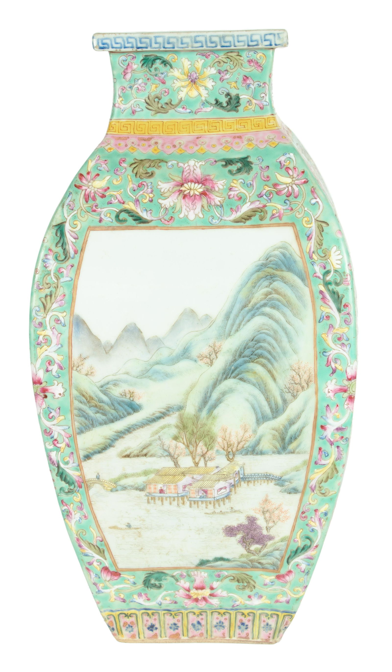 CHINESE POLYCHROME PORCELAIN VASE, H 15.5", W 8" (1 of 6)