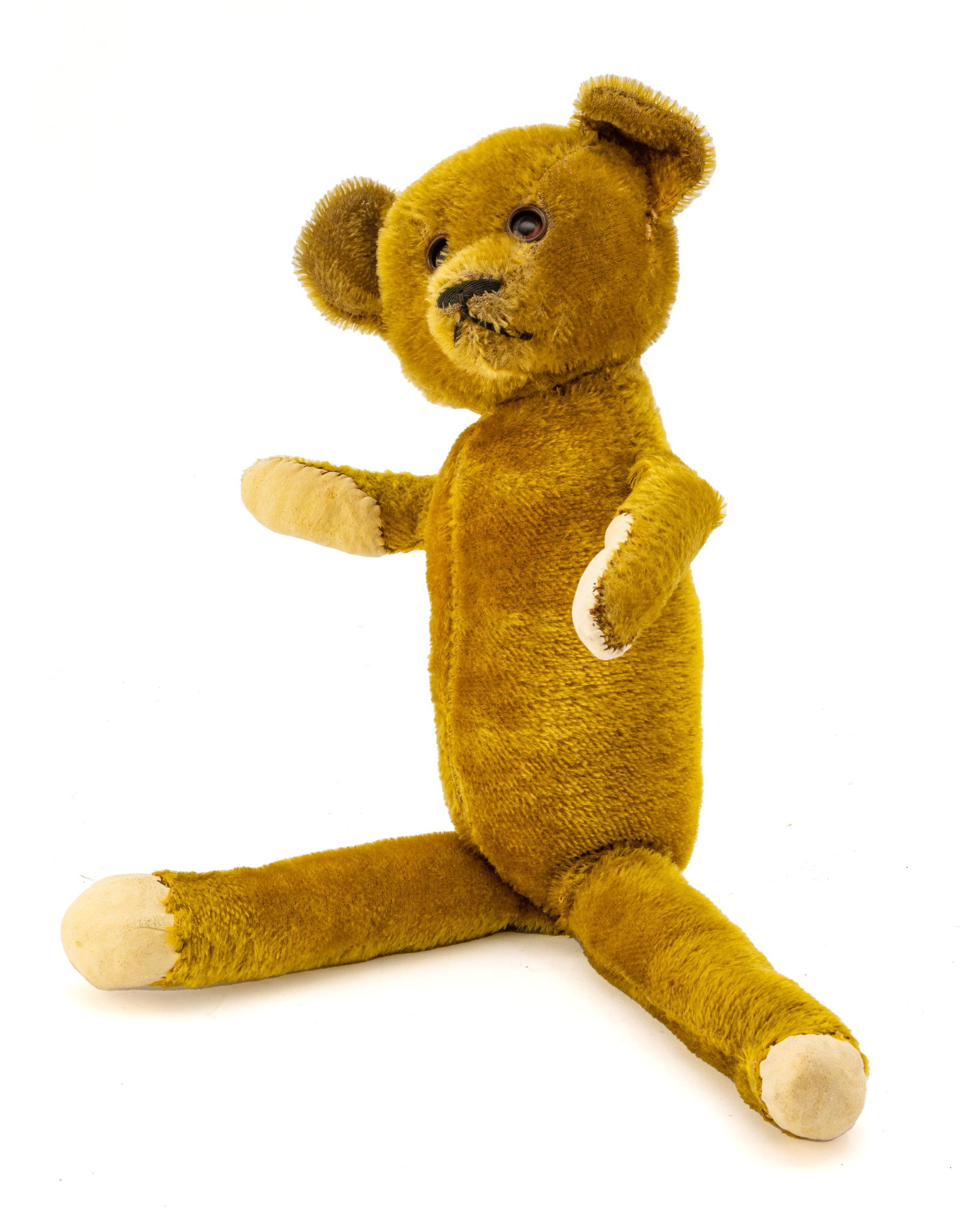 AMERICAN MOHAIR TEDDY BEAR, GOOGLY EYES, C. 1920, W 13", L 22" (1 of 5)