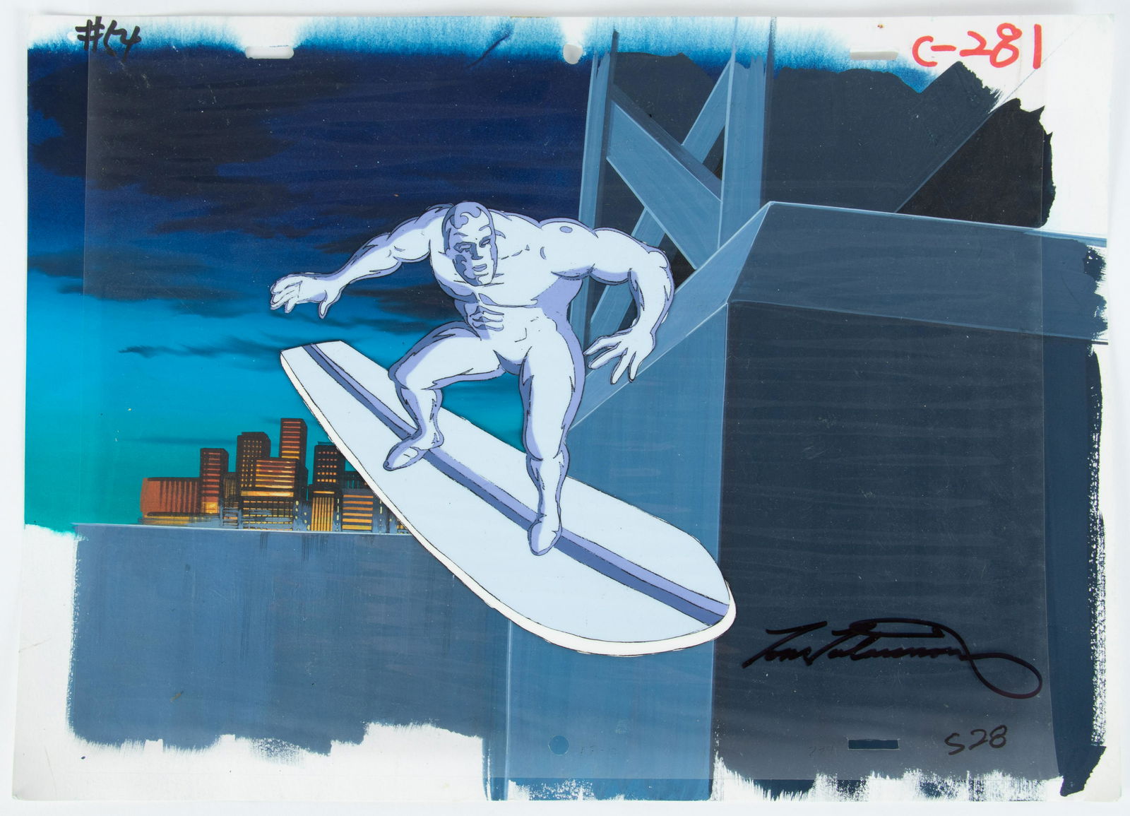 MARVEL PRODUCTIONS (AMERICAN, EST. 1993), H 5.25", W 6.25", SILVER SURFER ANIMATION CEL AND (1 of 5)