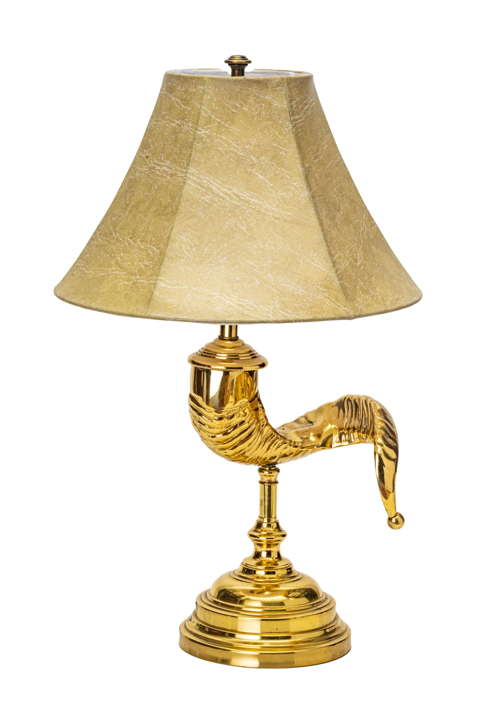 BRASS RAM'S HORN STYLE LAMP, 20TH C, H 26", W 8.5" (1 of 4)