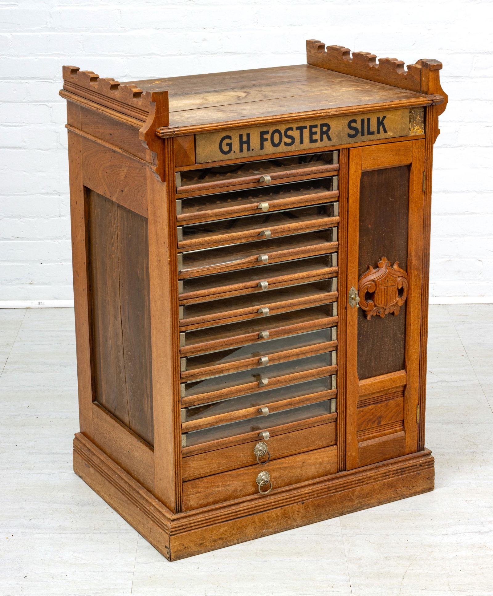 VICTORIAN OAK STORE THREAD CABINET C 1870 H 40" W 29" D 21" (1 of 5)