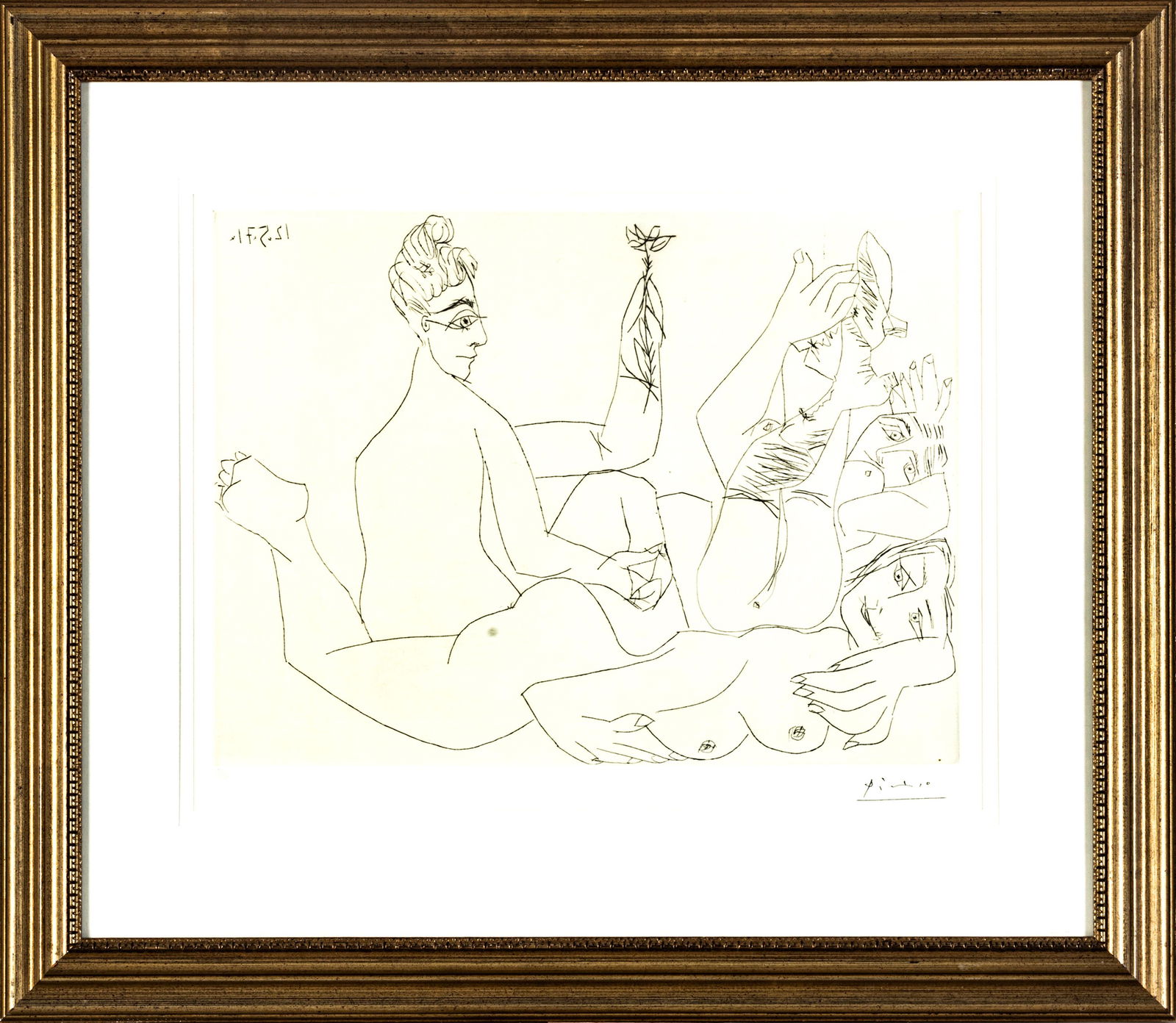 PABLO PICASSO (SPANISH, 1881-1973) AQUATINT ON WOVE PAPER, 1971, H 14.25" W 19.125" FILLES ENTRE (1 of 5)