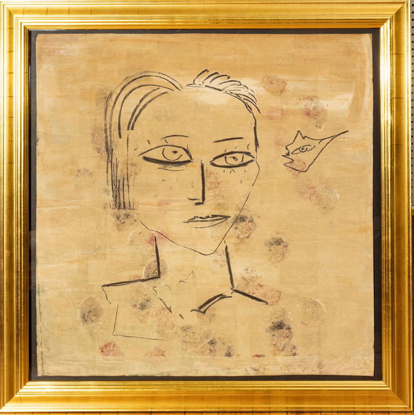 JAMALI (PAKISTANI, 1944) PIGMENT ON CORK, 2014 H 45" W 45" VERA (9005): JAMALI (PAKISTANI, 1944) PIGMENT ON CORK, 2014 H 45" W 45" VERA (9005) Unsigned. Accompanied by the Certificate of Authenticity. Framed behind glass in a carved wood gilt frame. Frame Measurements H 5