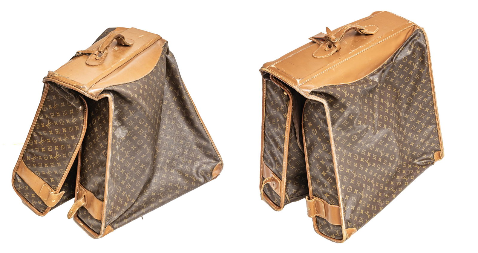 LOUIS VUITTON (FRENCH, EST 1854) VINTAGE EXTRA LARGE GARMENT BAGS, XL TRAVEL DELUXE PAIR H 17-22" (1 of 8)