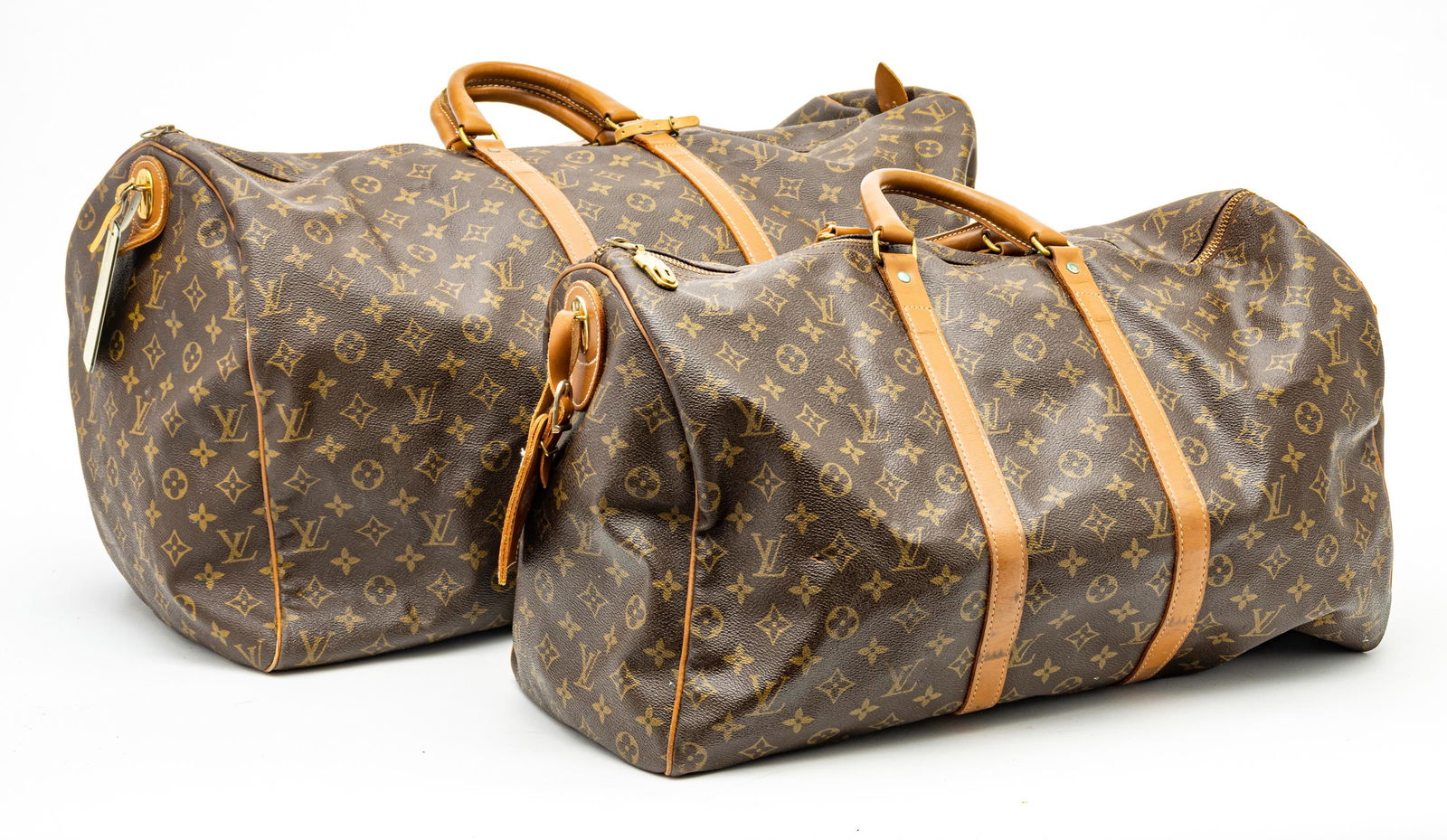 LOUIS VUITTON (FRENCH, EST 1854) VINTAGE MONOGRAM TRAVEL KEEPALL DUFFLE BAGS, GROUP OF TWO W (1 of 7)