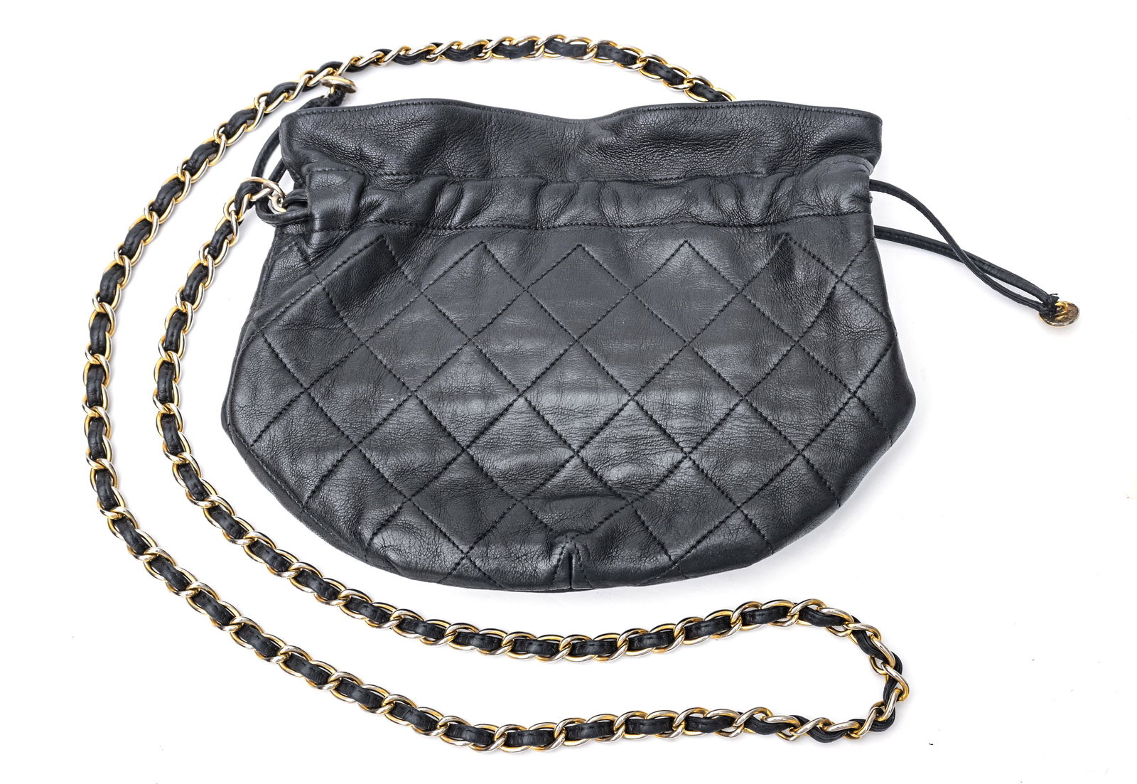 CHANEL (CO.) (FRENCH, ESTABLISHED 1909) BLACK LEATHER QUILTED MINI DRAWSTRING BAG (1 of 3)