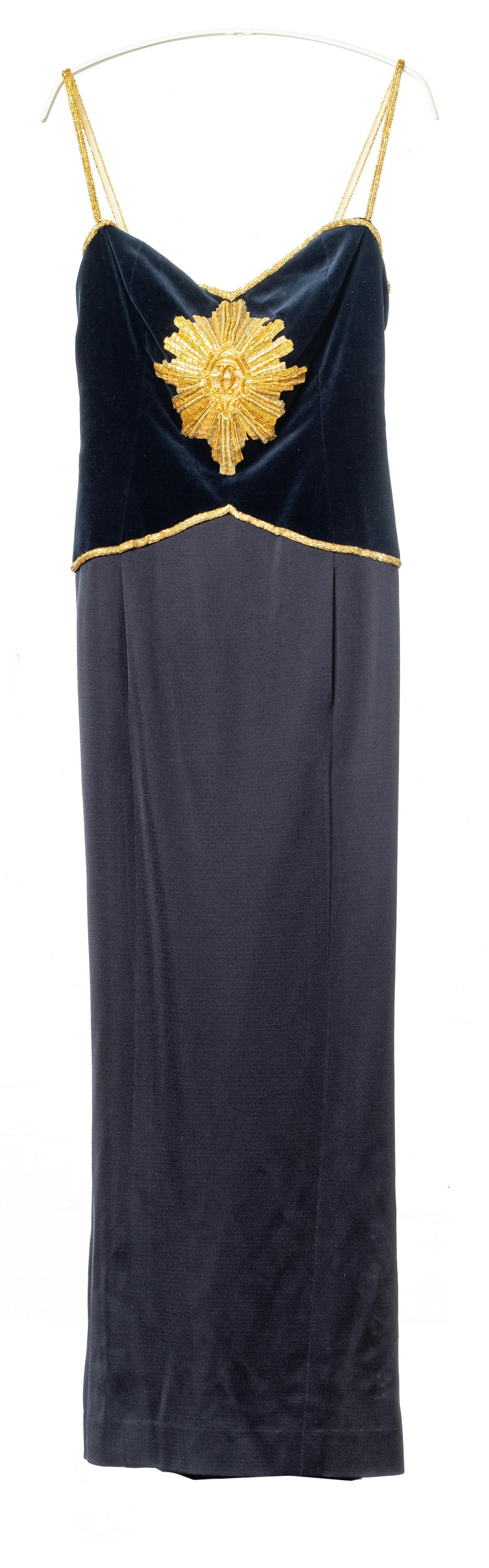 CHANEL (CO.) (FRENCH, ESTABLISHED 1909) VINTAGE NAVY VELVET AND HAND BEADED GOWN (1 of 3)