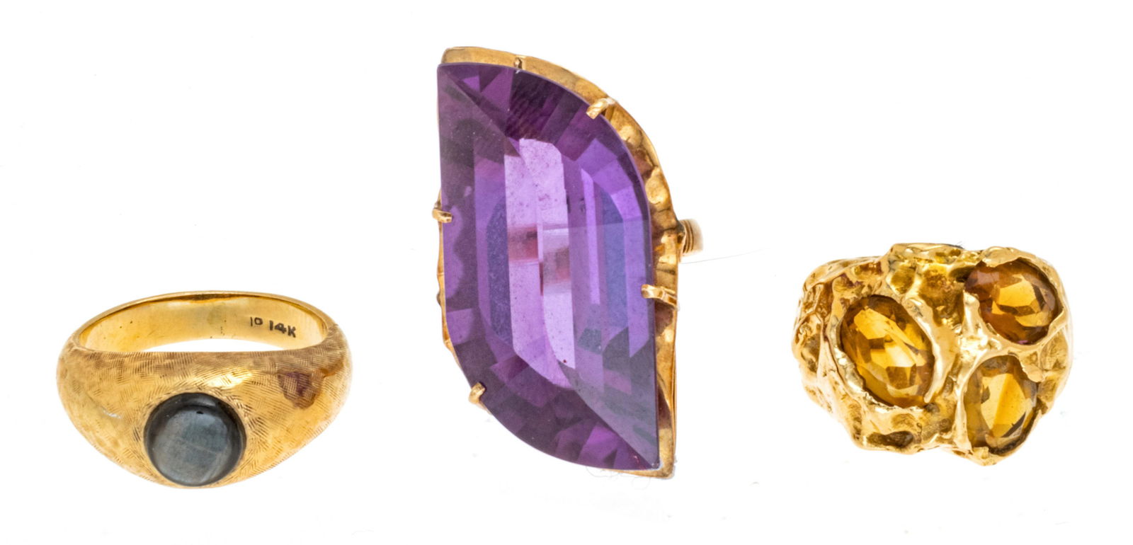 LADY'S GROUP OF THREE GOLD RINGS WITH VARIOUS STONES (1 of 3)