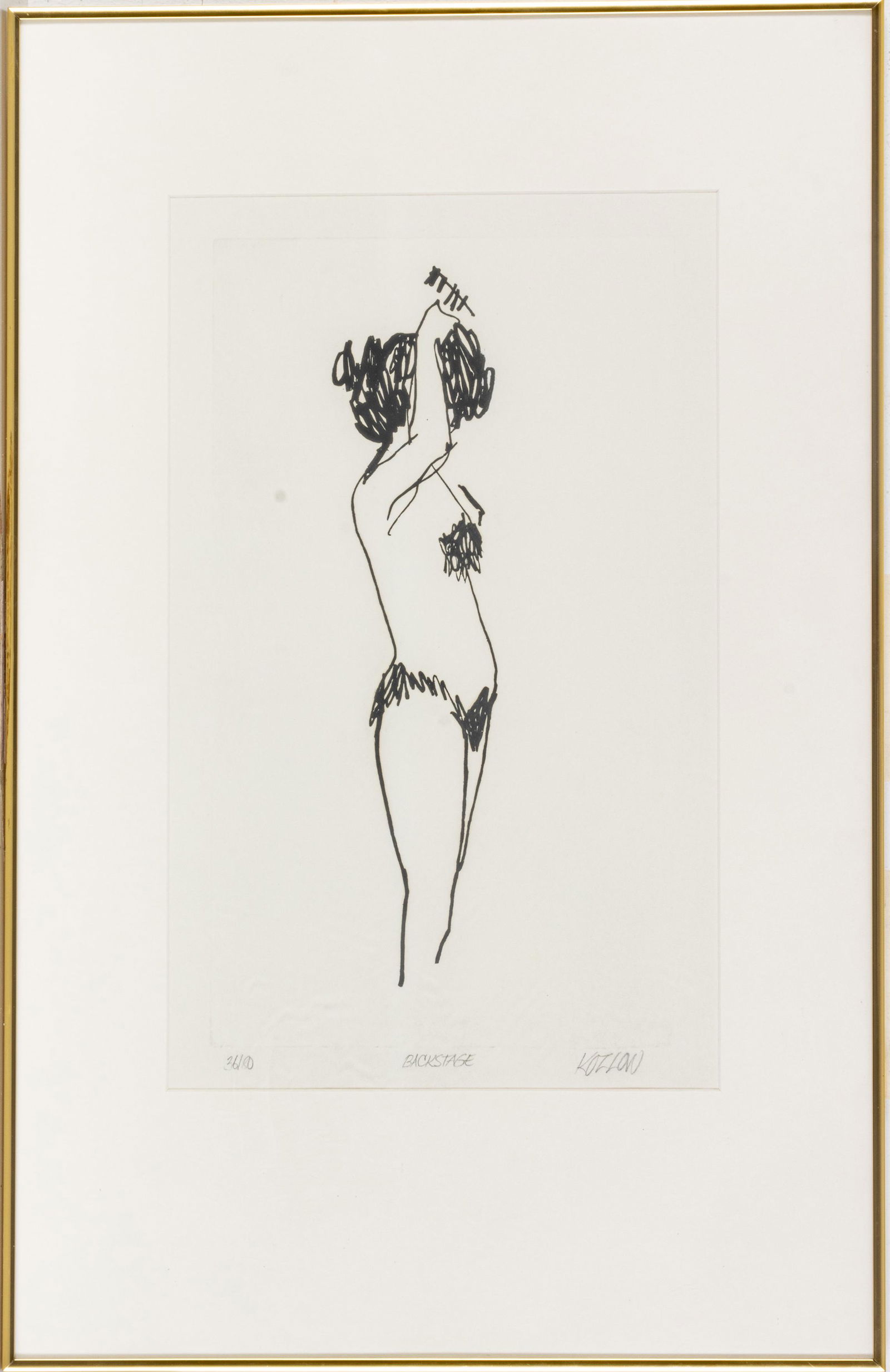 RICHARD M. KOZLOW (AMERICAN, 1926-2008) ENGRAVING ON WOVE PAPER, H 17.75" W 9.875" BACKSTAGE (1 of 3)