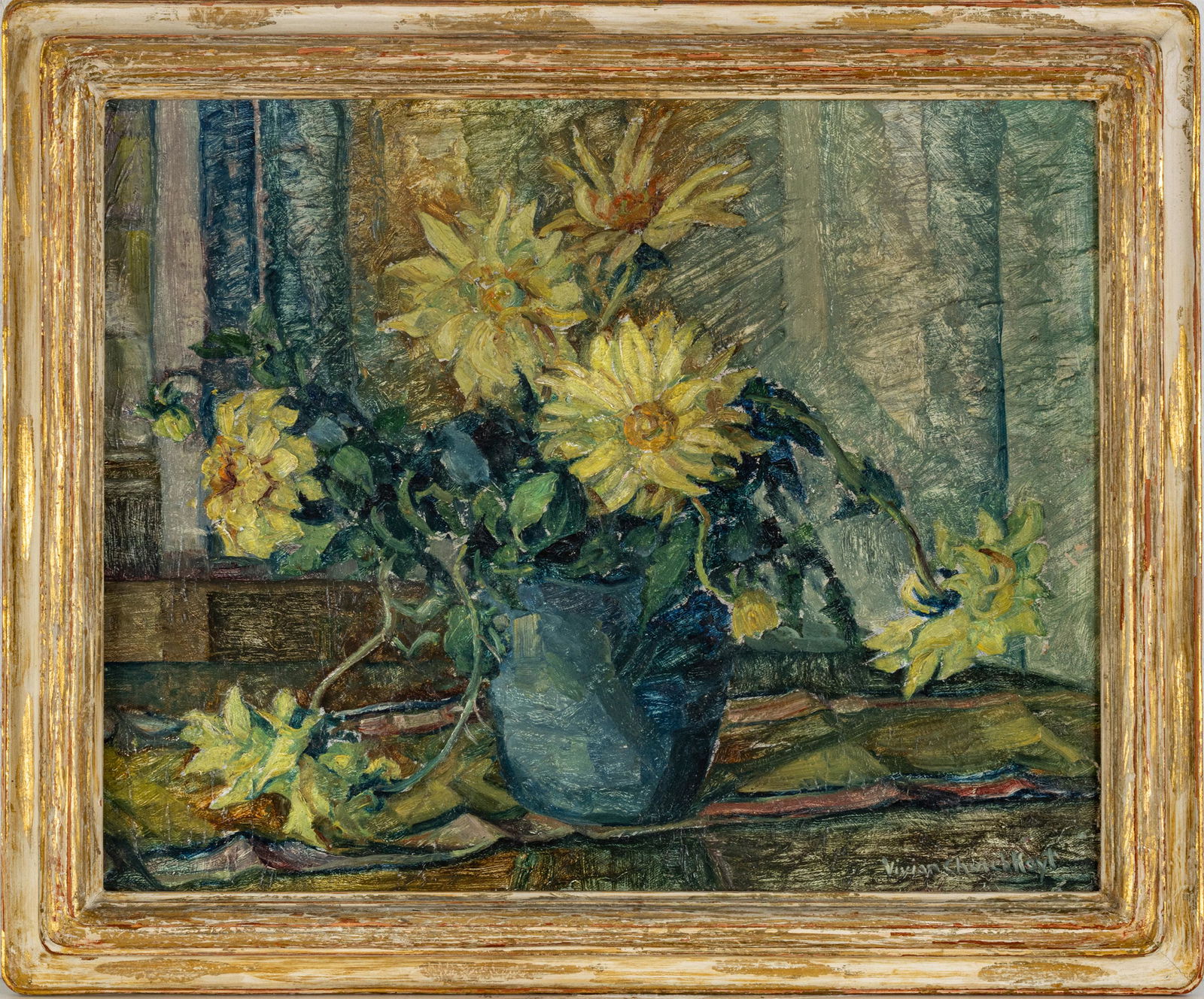 VIVIAN CHURCH HOYT, OIL ON CANVAS, C. 1920, H 16.5", W 20", FLOWER BOUQUET (1 of 3)