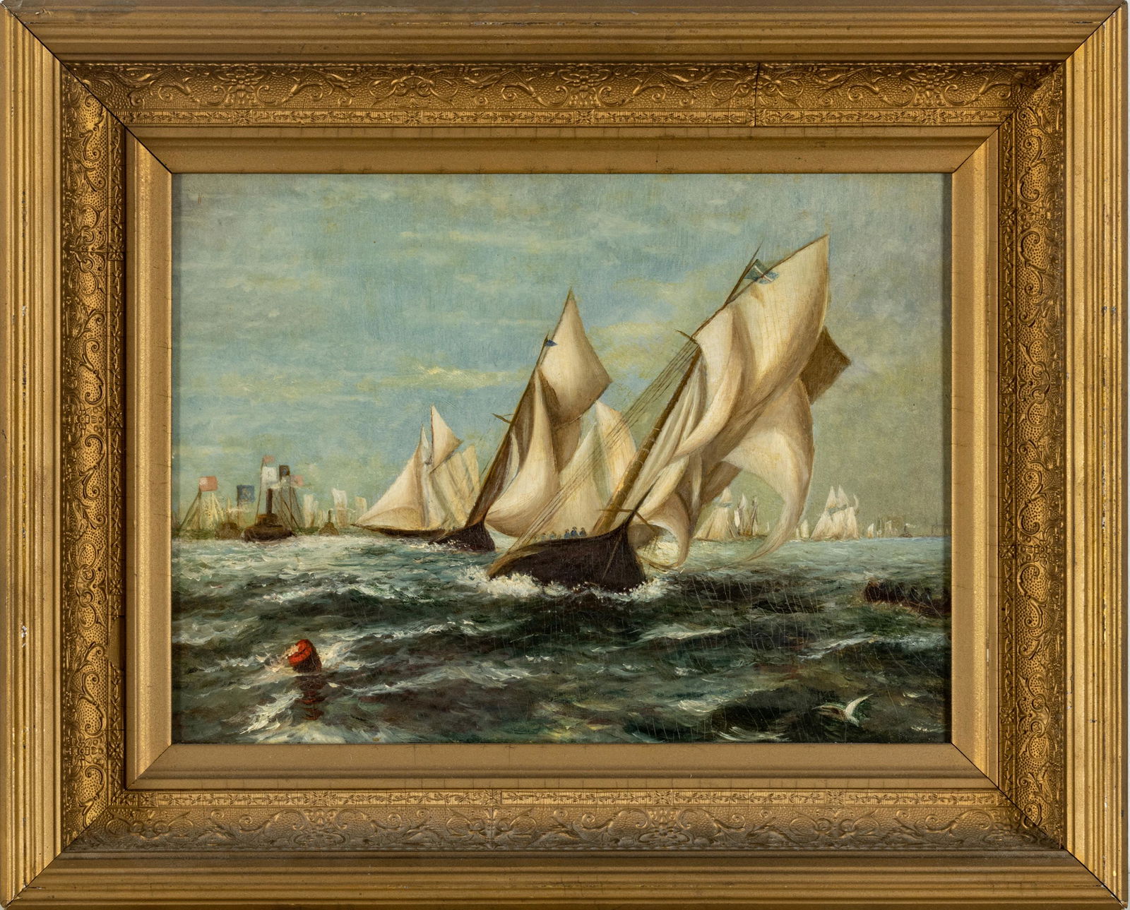 UNSIGNED OIL ON PANEL, C. 1900, H 9", W 12", MARITIME SCENE (1 of 4)