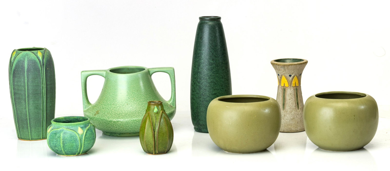 ARTS & CRAFTS STYLE POTTERY VESSELS, 8 PCS, H 3"-10.25" (1 of 3)