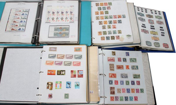 INTERNATIONAL, CANADIAN, CUBA, POSTAGE, SIX : INTERNATIONAL, CANADIAN, CUBA, POSTAGE, SIX ALBUMS:Canadian early issues, pierced cancels, Cuba- full sheets, singles. Blue green albums.