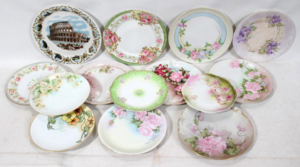 FRENCH, BAVARIAN & AUSTRIAN PORCELAIN, PLATES: FRENCH, BAVARIAN & AUSTRIAN PORCELAIN, PLATES, FOURTEEN, DIA 6" - 10":Most are hand painted. GDA France, Noritake, Limoges, Austria, New Zealand, etc.