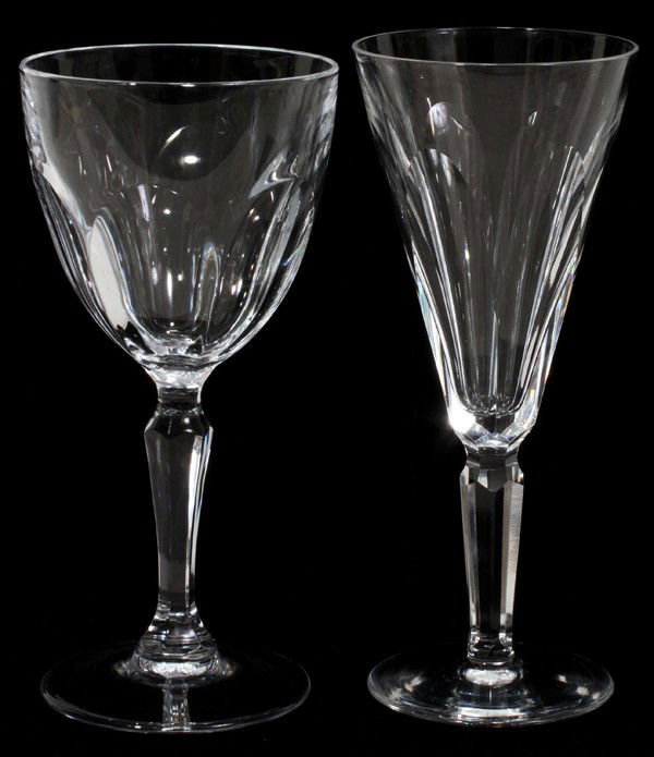 WATERFORD CRYSTAL GOBLETS (7) & CHAMPAGNES (3),: WATERFORD CRYSTAL GOBLETS (7) & CHAMPAGNES (3), H 7":Purchased at Waterford. Not signed. Flute champagnes. From the estate of Richard White, Grosse Ile, Mi.