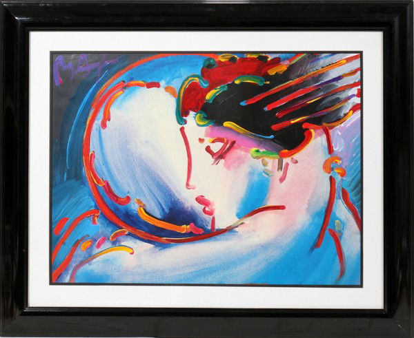 AFTER PETER MAX PHOTOMECHANICAL PRINT & ACRYLIC: AFTER PETER MAX, PHOTOMECHANICAL PRINT & ACRYLIC, 19 1/2" X 26" (IMAGE), 'PEACE BY THE YEAR 2000':Under glass, matted and framed.