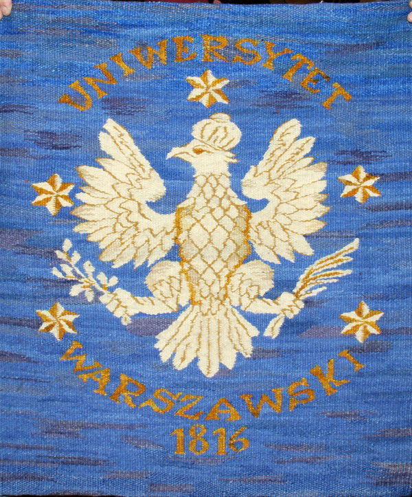 UNIVERSITY OF WARSAW SCHOOL BANNER, 35" X 28": UNIVERSITY OF WARSAW SCHOOL BANNER, 35" X 28":In blue and gold; university founded in 1816.
