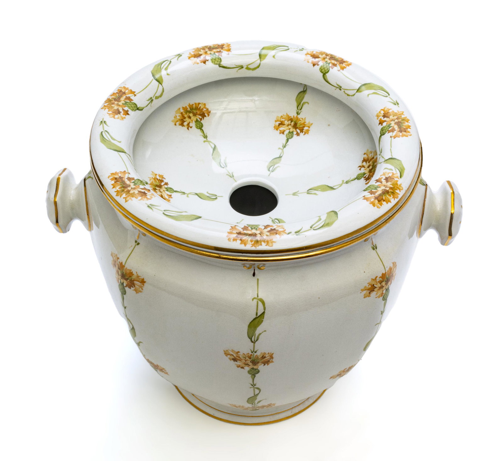 BOOTHS (ENGLAND) IRONSTONE TOILETTE, C. 1900, H 10.5", W 13": BOOTHS (ENGLAND) IRONSTONE TOILETTE, C. 1900, H 10.5", W 13" A circa 1900 ironstone toilette by Booths of England. Bearing signature branding to the underside.
