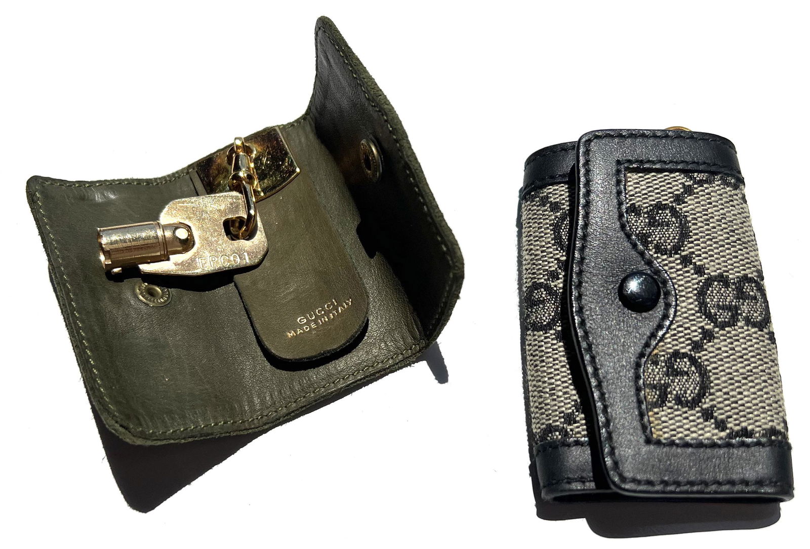 GUCCI SUEDE & MONOGRAMMED CANVAS KEY CASES, 2 PCS L 2.75"-3" (1 of 2)