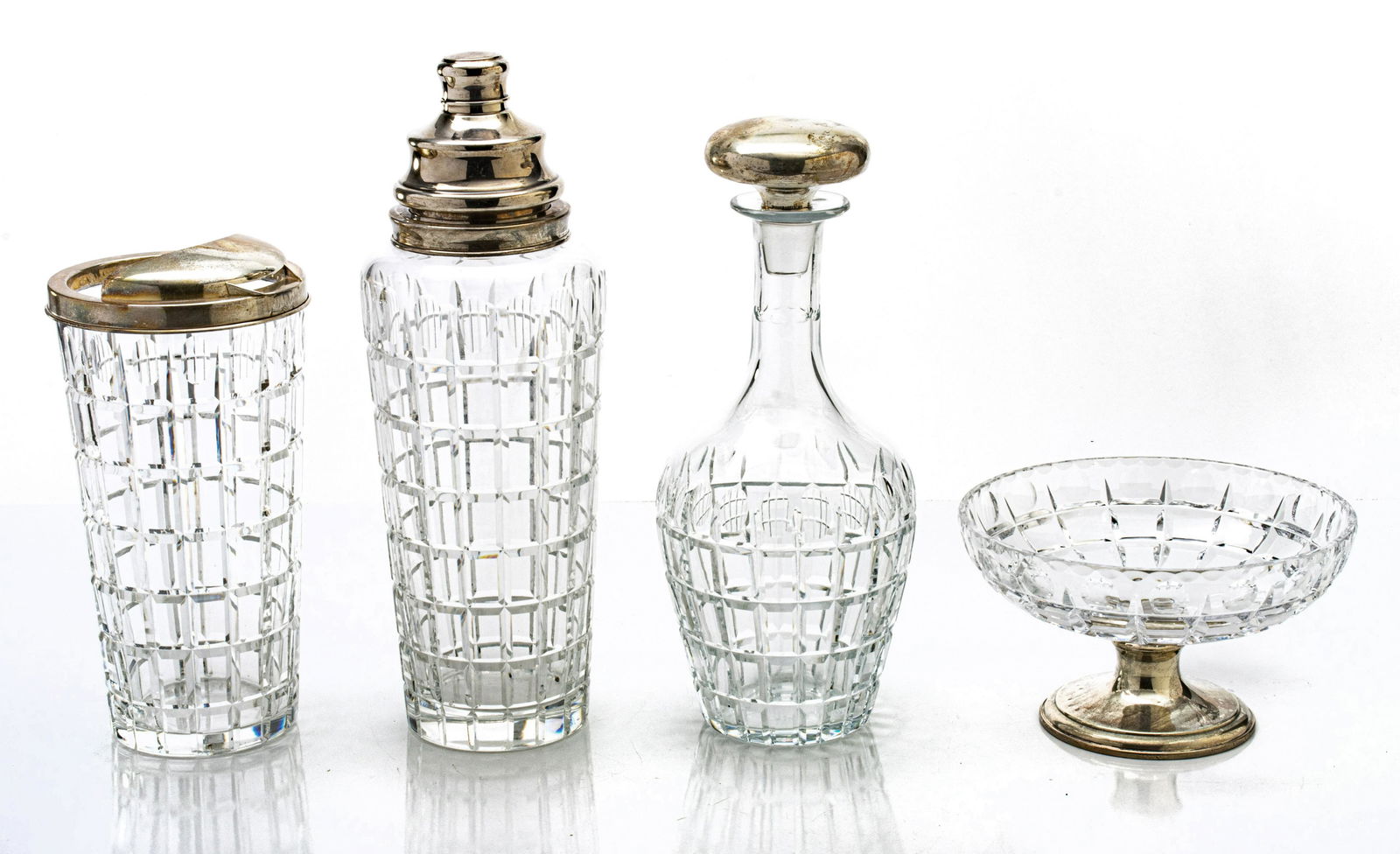 HAWKES CRYSTAL AND STERLING SILVER  BAR SET,  C. 1960 4 PCS. (1 of 2)