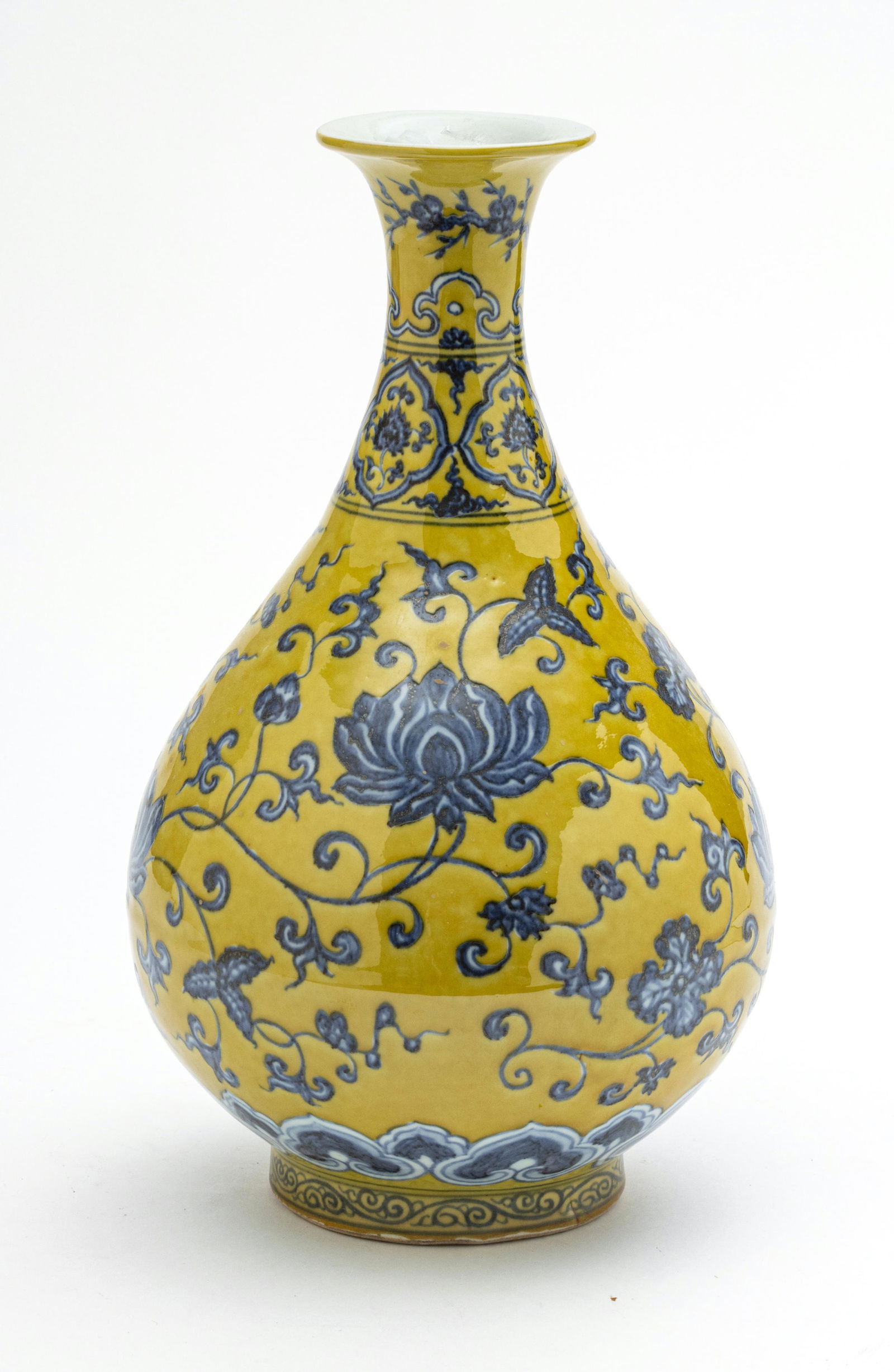CHINESE YELLOW & BLUE PORCELAIN VASE, H 13", DIA 7" (1 of 3)