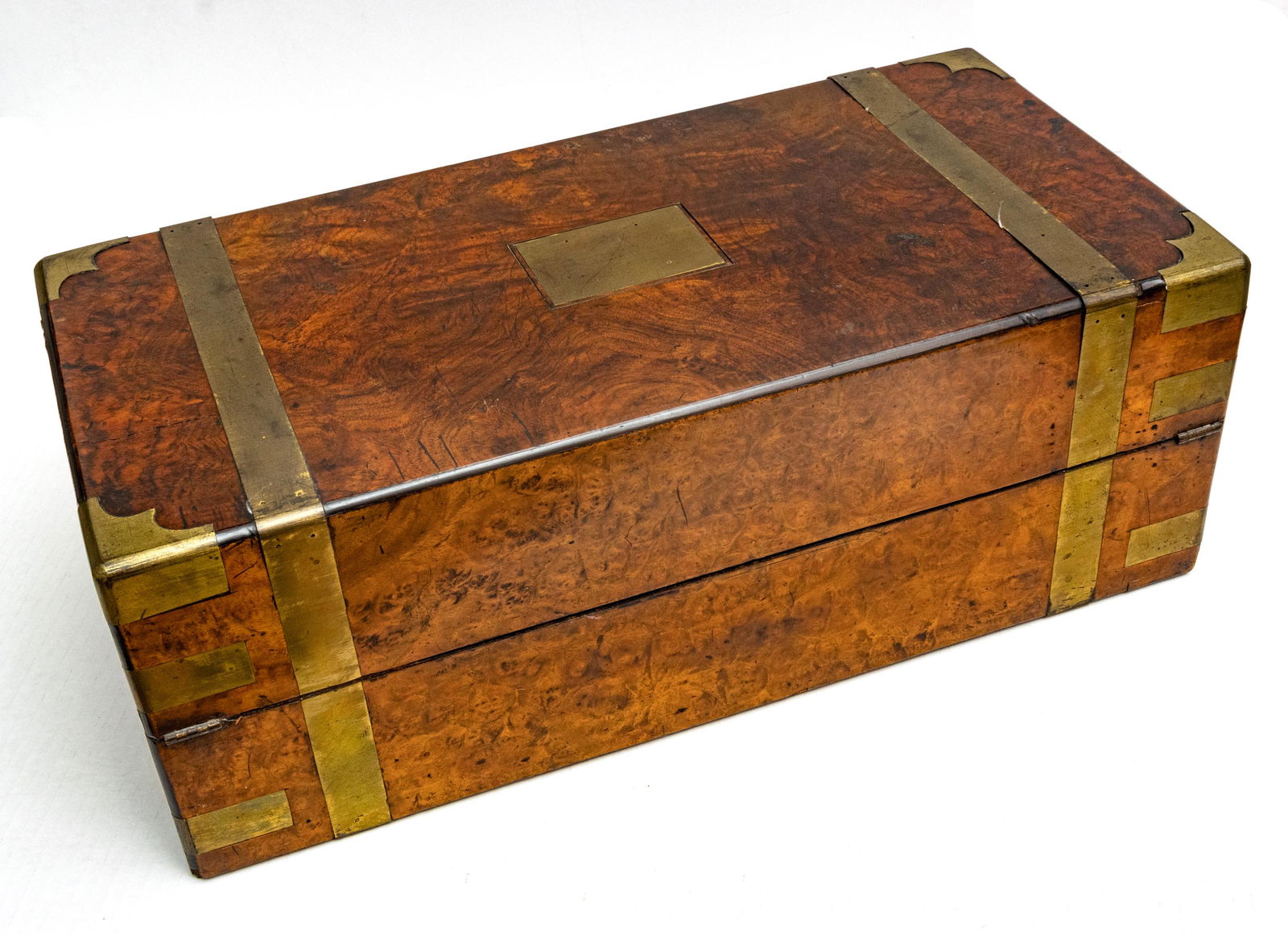 ENGLISH BURL WALNUT LAP DESK, 19TH C., H 8", W 22", D 10.75" (1 of 14)