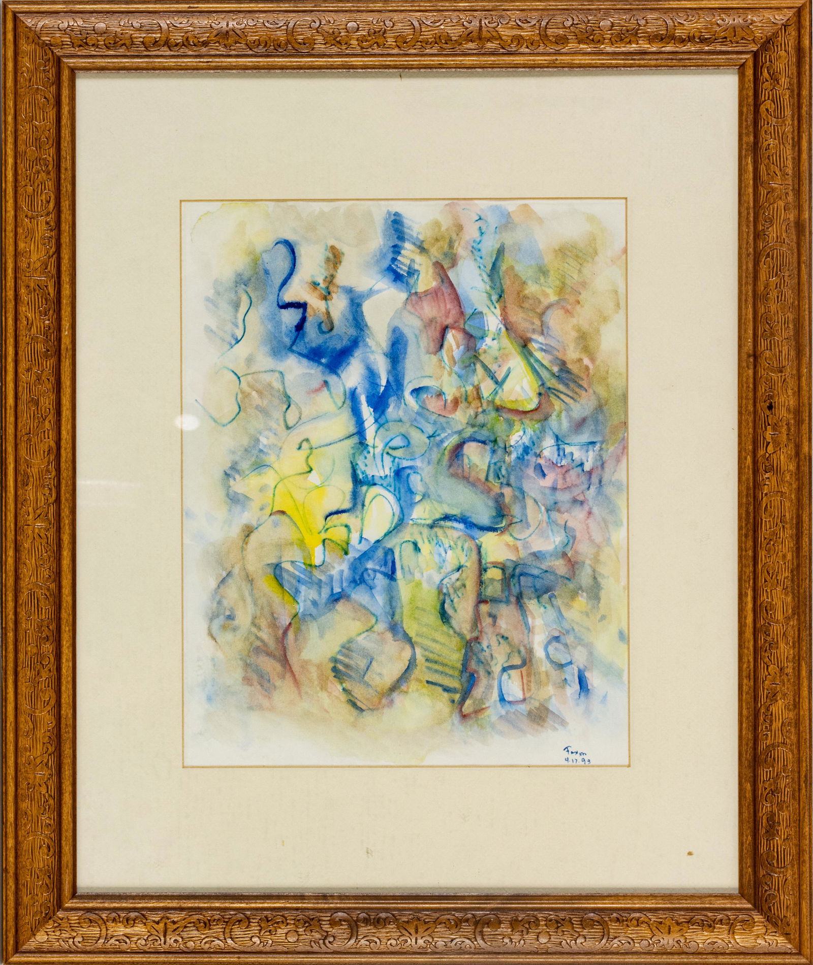 JACK FAXON (AMERICAN, 1936-2020), WATERCOLOR ON PAPER, H 13", W 10", PINK AND BLUE ABSTRACT (1 of 3)