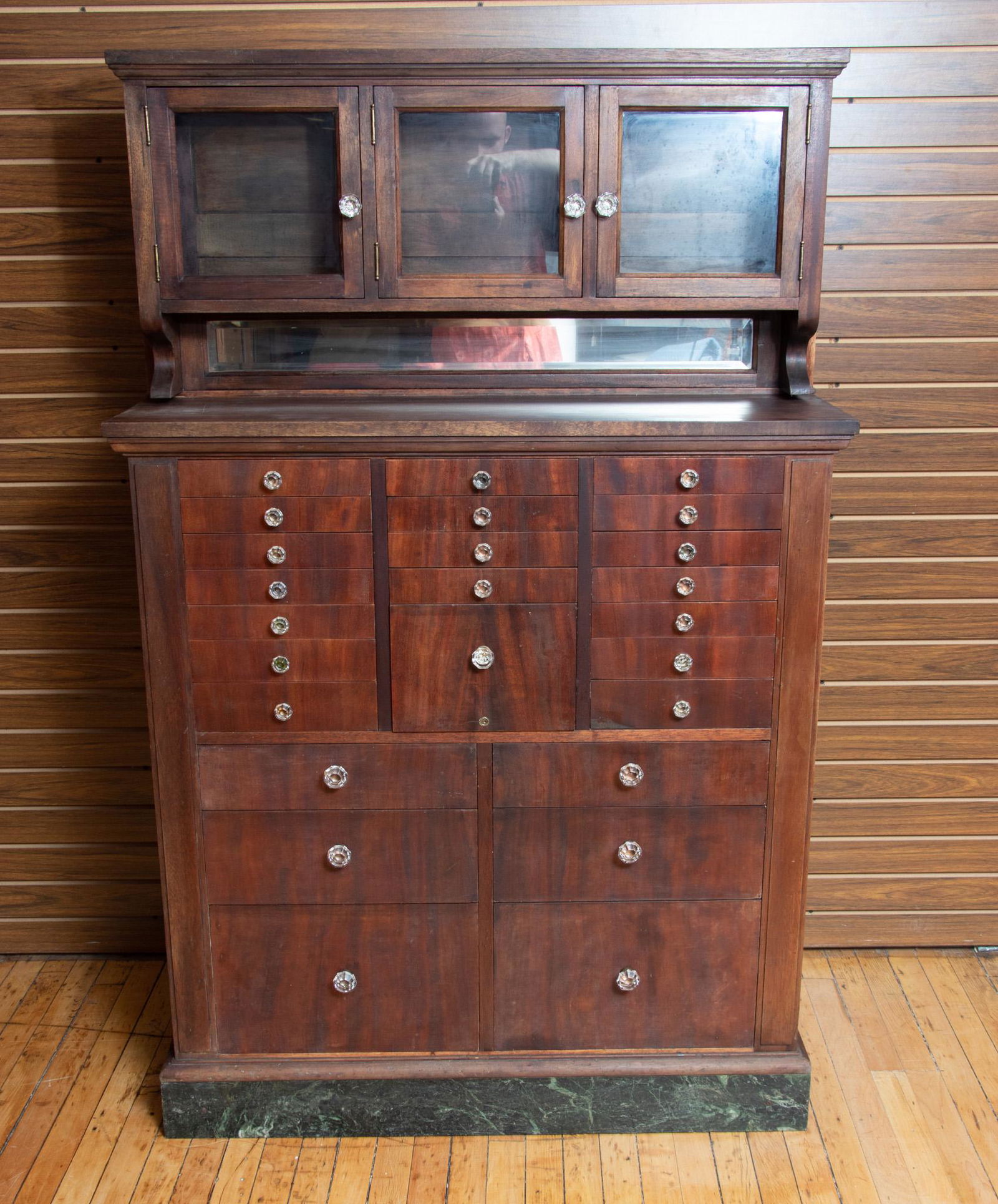 AMERICAN MAHOGANY DENTAL CABINET, H 63" W 40" D 13" (1 of 3)