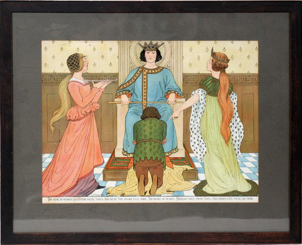 AFTER LUCY FITCH PERKINS LITHOGRAPH, 14" X 181": AFTER LUCY FITCH PERKINS (AMERICAN, 1865-1937), LITHOGRAPH, 14" X 181", 'THE KING OF HEARTS...':With "The King of Hearts Called for Those Tarts and Beat the Knave Full Sore. The Knave of Hearts Brough