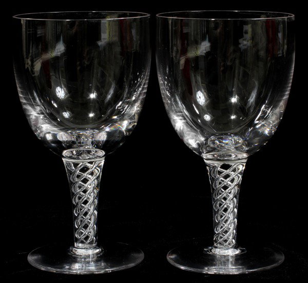 STUART, ENGLISH CRYSTAL GOBLETS, SET OF SEVEN, : STUART, ENGLISH CRYSTAL GOBLETS, SET OF SEVEN, H 6 1/4":Air twist stems.