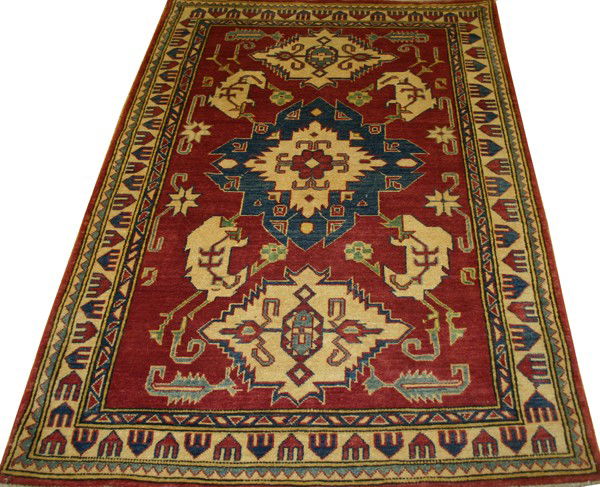 KAZAK PAKISTANI WOOL RUG, 6' 0" X 4' 0": KAZAK PAKISTANI WOOL RUG, 6' 0" X 4' 0":