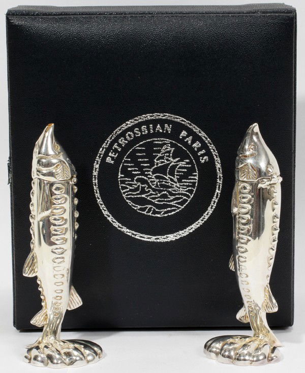 SILVER FISH-FORM SALT & PEPPER SHAKERS, PAIR, - 2