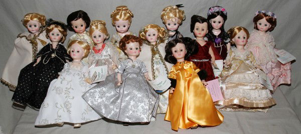 MADAME ALEXANDER 'FIRST LADY DOLL COLLECTION': MADAME ALEXANDER 'FIRST LADY DOLL COLLECTION' FOURTEEN:Including Abigail Fillmore (1514), Mary Todd Lincoln (1517), Jane Pierce (1515), Julia Grant (1519), 2 Martha Johnson Patterson (1518), Grace Coo
