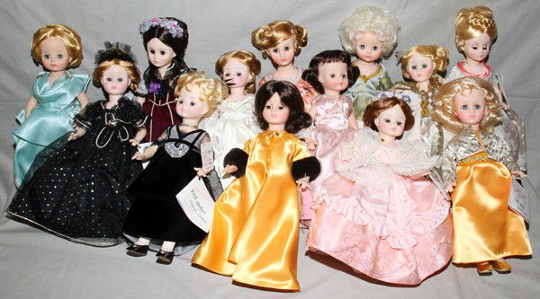 MADAME ALEXANDER 'FIRST LADY DOLL COLLECTION': MADAME ALEXANDER 'FIRST LADY DOLL COLLECTION' THIRTEEN:Including Edith Wilson (1430), Martha Johnson Patterson (1518), Jane Pierce (1515), Mary Todd Lincoln (1517), Abigail Fillmore (1514), Julia Gran